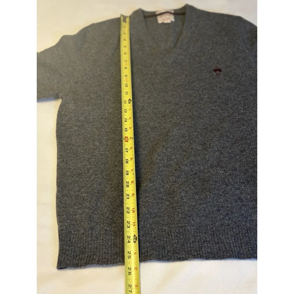 BROOKS BROTHERS Gray V Neck Lambswool Sweater Men Large Knit Pullover Preppy